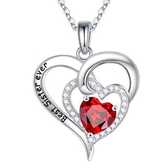 Turandoss Sisters Gifts Heart Necklace S925 Sterling Silver Double Heart Birthstone Necklaces Anniversary Birthday Gifts for Sister Sister in Law Big Sister