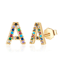 Turandoss 18K Gold Initial Stud Earrings for Women Girls - S925 Sterling Silver Post Diamond Flat Back Earring Hypoallergenic, Christmas Gifts for Her