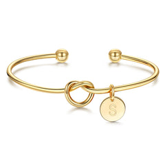 Turandoss 14K Gold Plated Initial Bracelets for Women Dainty Tie the Knot Letter Cuff Trendy Jewelry Wedding Teacher Appreciation Mothers Day Graduation Gifts for Her Mom Kids Teen Girls Wife Ideas