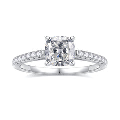 Turandoss 1.5ct Moissanite Engagement Ring 925 Sterling Silver Cushion Cut Diamond Ring Wedding Band Promise Rings for Women
