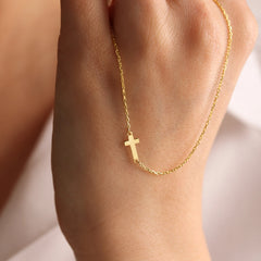 Turandoss Dainty Gold Cross Necklaces for Women Trendy, Sideway Choker Necklace Hypoallergenic, Gold Jewelry for Women, Birthday Gifts for Her