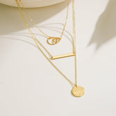 Turandoss Dainty Layered Choker Necklace, Handmade Plated Y Pendant Multilayer Bar Disc Necklace Adjustable Layering Choker for Women