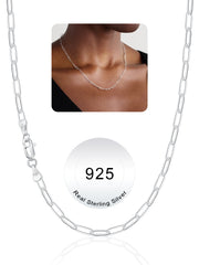 Turandoss Silver Chain Necklace for Women Men - 3.3mm Silver Paperclip Chain for Women Men Hypoallergenic, Jewelry Gifts for Her Him, 16, 18 inches