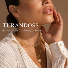 Turandoss 2PCS Dainty Gold Necklace for Women Girls - Layered Initial Pendant Necklaces, Gold Jewelry for Women, Birthday Gifts for Girls 8-18