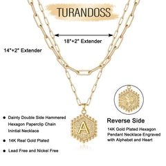 Turandoss 2PCS Dainty Gold Necklace for Women Girls - Layered Initial Pendant Necklaces, Gold Jewelry for Women, Birthday Gifts for Girls 8-18