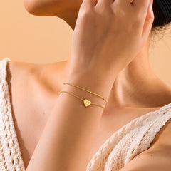 Turandoss 2PCS Heart Initial Bracelets for women Girls - Dainty 18K Gold Layered Charm Bracelet, Link Chain Bracelets Adjustable, Christmas Gifts