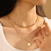 Turandoss 18K Gold Layered Necklaces for Women - Disc Pendant Necklace with Cuban Chain, Gold Jewelry for Women, Christmas Gifts, 14+2/18+2/20+2In