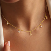 Turandoss Gold Choker Necklace for Women - Dainty Flower Cubic Zirconia Charm Necklace Non Tarnish, Wedding Prom Bridesmaids Jewelry Gifts, 15+2.5In