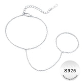 Turandoss S925 Sterling Silver Hand Chain Bracelet for Women - Dainty Silver Link Chain Bracelet, Finger Rings Bracelets, Christmas Gifts, 6+2Inches