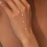 Turandoss 18K Gold Hand Chain Bracelet for Women - Dainty Cubic Zircon Finger Rings Bracelets Adjustable, Gold Chain Bracelet, Christmas Gifts, 6+2In