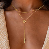 Turandoss 18K Gold Lariat Cross Necklace for Women, Long Y Shaped Layered Necklaces, Birthday Gifts for Her, Valentine's Day Gift for Women Wife Mom