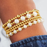 Turandoss 18K Gold Beaded Bracelets for Women, Dainty Pearl Bead Ball Stretch Stack Bracelet Set, Birthday Gift, Valentine's Day Gifts for Women