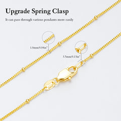 Turandoss S925 Sterling Silver Chain Necklace for Women, 18K Gold Silver 1.5mm Satellite Bead Chains Necklaces, Birthday Valentine's Day Gifts for Mom