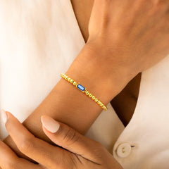 Turandoss Birthstone Bracelet for Women Girls - Dainty 18K Gold Beaded Bracelets for Women, Elastic Birthstone Bracelet, Christmas Gifts, 6.5Inches