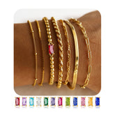 Turandoss Gold Plated Chain Bracelets for Women Girls, Snake, Twisted, Bead, Link Stacked Chains, Graduation Gifts for Women, Girls, 2026, 6+2In
