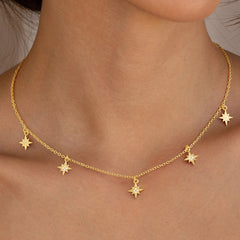 Turandoss 18K Gold Zircon Charm Necklace for Women - Dainty Gold Cubic Zirconia Choker Necklace, Wedding Prom Bridesmaids Jewelry Gifts, 15+2.5In