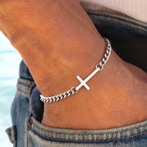 Turandoss Silver Cross Bracelet for Men Teen Boys, Stainless Steel Cuban Chains Non Tarnish, Birthday Gifts, Valentine's Day Gift for Men Boy Husband