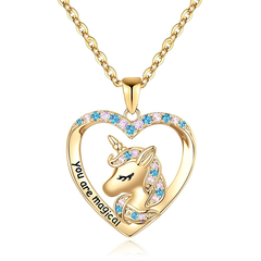 Turandoss Unicorn Heart Necklace for Girls Women, Colorful CZ Unicorn Pendant Necklaces for Kids, Birthday Gifts, Valentine's Day Gift from Mom