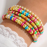 Turandoss Gold Beaded Bracelets for Girls Women, 18K Gold Bead Bracelet Stack for Kids, Colorful Layered Pearl Bracelet Set, Christmas Gifts for Girls