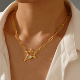 Turandoss Link Chain Necklace for Women, 18K Gold Paperclip Pendant Necklaces with Cubic Zirconia, Gold Jewelry for Women, Christmas Gifts, 18+2In