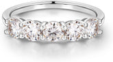 Turandoss 5 Stone Moissanite Rings for Women, 3.75MM D Color VVS1 Clarity Lab Created Moissanite Anniversary Rings,White gold,6#