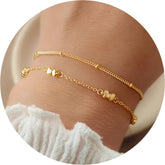 Turandoss 2PCS Gold Bracelet for Women Girls - Dainty 18K Gold Chain Bracelet Stack for Kids, Layered Bracelet Set, Christmas Gifts for Girls, 6+2In