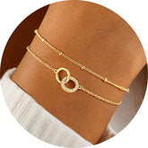 Turandoss 18K Gold Link Bracelets for Women Girls, Dainty Interlocking Circles Layered Bracelet, Birthday Gifts, Valentine's Day Gifts for Women