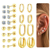 Turandoss 12Pairs Flat Back Stud Earrings Set for Women Girls, CZ Ball Hoop Huggie Cartilage Earring, Birthday Valentine's Day Gifts for Women Wife