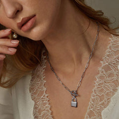 Silver Lock Link Choker Necklace