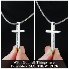 Turandoss 2 PCS Black Silver Cross Necklace for Men Boys, Stainless Steel Inspirational Text Pendant Necklaces, Birthday Gifts for Boy, Men's Fashion