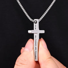 Turandoss 2 PCS Black Silver Cross Necklace for Men Boys, Stainless Steel Inspirational Text Pendant Necklaces, Birthday Gifts for Boy, Men's Fashion