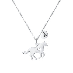 Turandoss Graduation Gift, Stainless Steel Heart Initial Horse Pendant Necklace, A-Z Letter Jewelry for Her