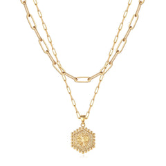 2PCS A Papercilp Chain&Hexagon Dainty Layered Choker Necklace