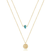 2PCS Blue Turquoise&Hammered Disc Dainty Layered Choker Necklace