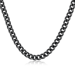 Turandoss Silver Black Cuban Link Chain Necklace for Men Boys, Stainless Steel Chains Necklaces for Him, Birthday Valentine's Day Gift from Mom, 20In