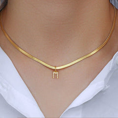 Snake Necklace Tiny Diamond Letter Initial Pendant Necklace