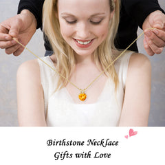 Turandoss Heart Birthstone Necklace for Women-Dainty Pendant Anniversary Gifts