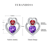 Turandoss Birthstone Earrings Gifts for Women 925 Sterling Silver CZ Double Heart Birthstone Trendy Jewelry Birthday Valentine's Day Gifts for Women Wife Her