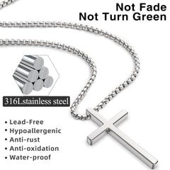 Turandoss Silver Cross Necklace for Men Boys, Stainless Steel Cross Pendant Necklaces, Birthday Gifts for Men, Father, Boyfriend, Boys Fashion Stuff