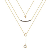 3 Layered Necklace - CZ Triangle&Beads&Opal Layered Necklaces for Women