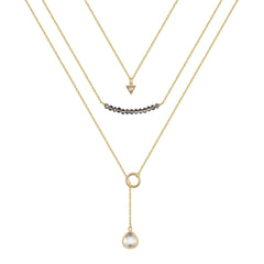 3 Layered Necklace - CZ Triangle&Beads&Opal Layered Necklaces for Women