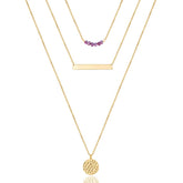 3PCS Amethyst&Bar&Hammered Disc Dainty Layered Choker Necklace