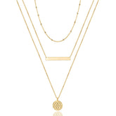 3PCS Chain&Bar&Hammered Disc Dainty Layered Choker Necklace