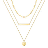 3PCS - Coin&Bar&Hammered Disc Layered Necklaces for Women