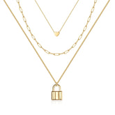 3PCS Gold Heart&Link Chain&Lock Dainty Layered Choker Necklace