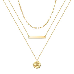 3PCS - Link Chain&Bar&Hammered Disc Layered Necklaces for Women