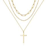 3PCS Link Chain&Beads Chain&Cross Dainty Layered Choker Necklace