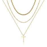3PCS Twist chain&Beads Chain&Cross Dainty Layered Choker Necklace