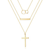 3PCS - Two Circle&Bar&Cross Layered Necklaces for Women