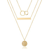 3PCS Two Circles&Bar&Hammered Disc Dainty Layered Choker Necklace